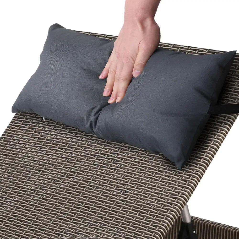 Gardeon 2x Sun Lounge Wicker Lounger Outdoor Furniture Beach Armchair Adjustable Grey&Beige - Furniture > Outdoor