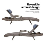 Gardeon 2x Sun Lounge Wicker Lounger Outdoor Furniture Beach Armchair Adjustable Grey&Beige - Furniture > Outdoor