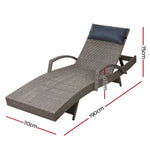 Gardeon 2x Sun Lounge Wicker Lounger Outdoor Furniture Beach Armchair Adjustable Grey&Beige - Furniture > Outdoor