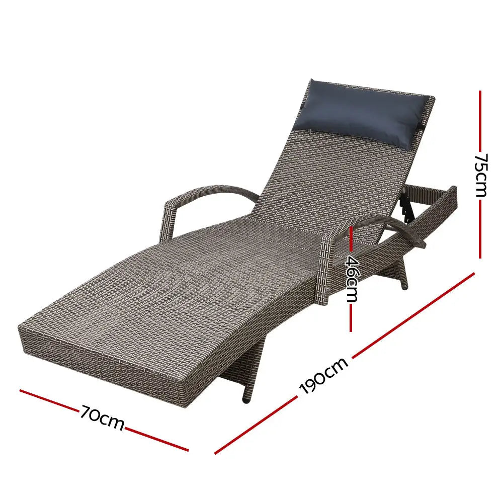 Gardeon 2x Sun Lounge Wicker Lounger Outdoor Furniture Beach Armchair Adjustable Grey&Beige - Furniture > Outdoor