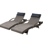 Gardeon 2x Sun Lounge Wicker Lounger Outdoor Furniture Beach Armchair Adjustable Grey&Beige - Furniture > Outdoor