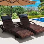 Gardeon 2x Sun Lounge Wicker Lounger Outdoor Furniture Beach Chair Armrest Adjustable Brown - Furniture > Outdoor