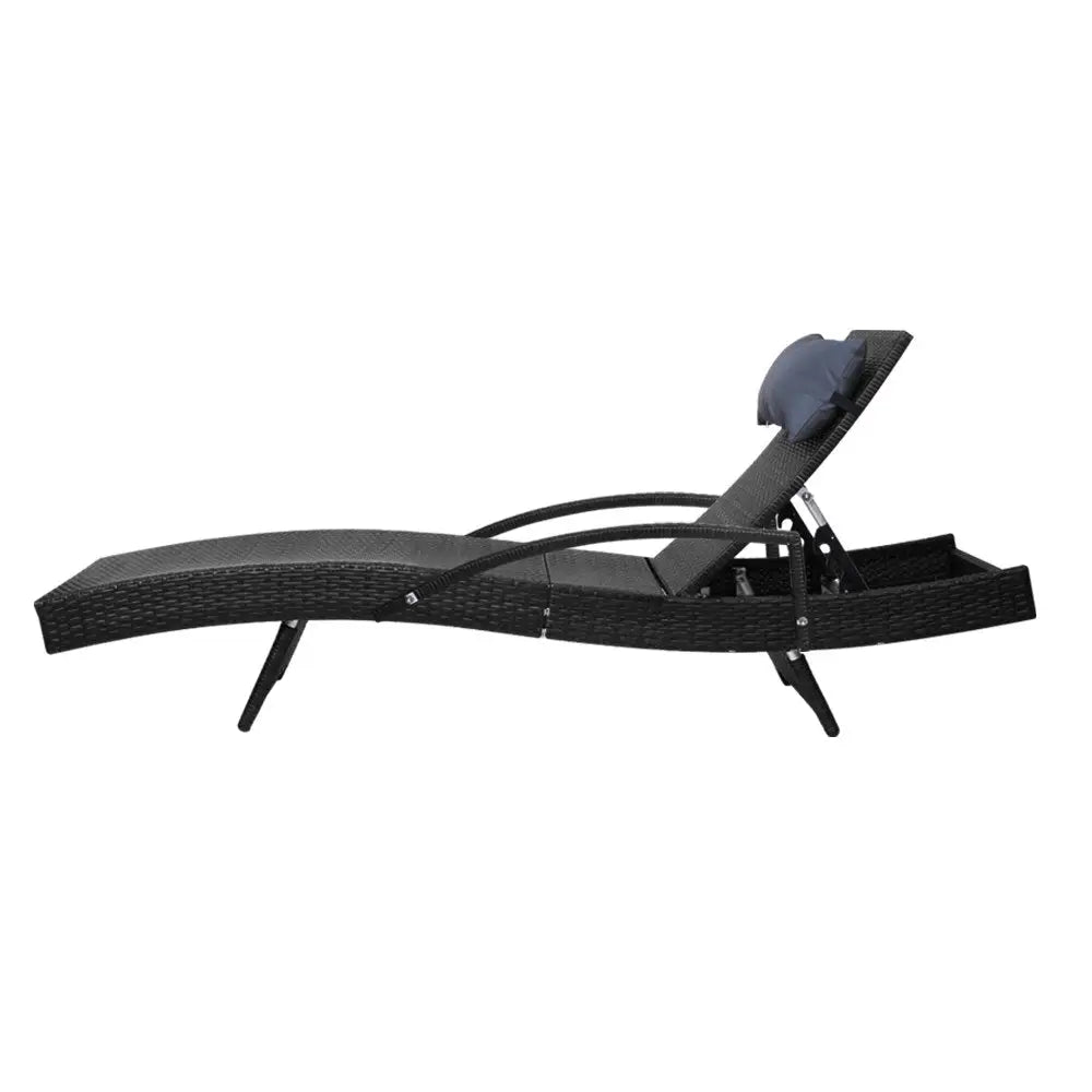 Gardeon 2x Sun Lounge Wicker Lounger Outdoor Furniture Beach Chair Armrest Adjustable Black - Furniture > Outdoor