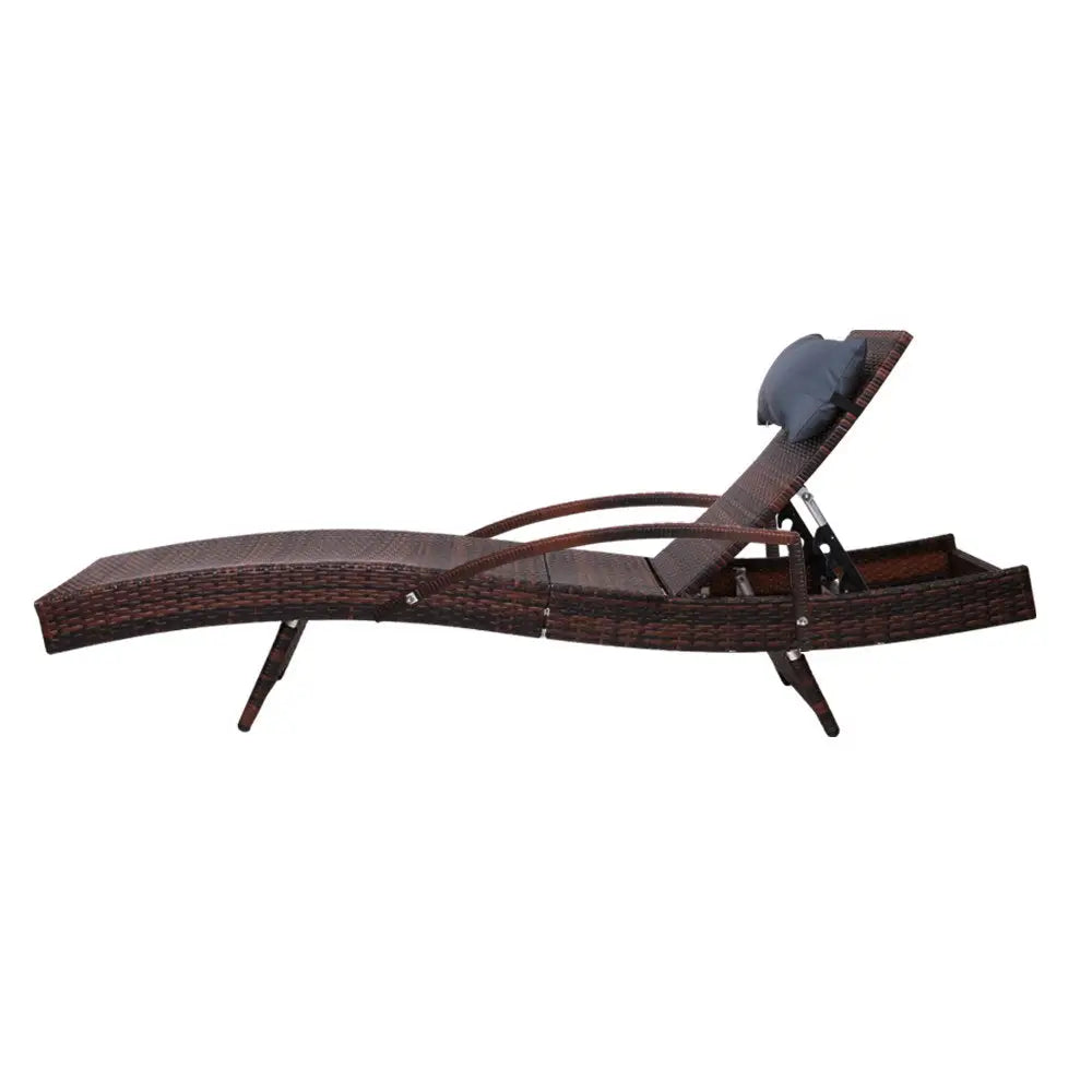Gardeon 2x Sun Lounge Wicker Lounger Outdoor Furniture Beach Chair Armrest Adjustable Brown - Furniture > Outdoor