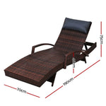 Gardeon 2x Sun Lounge Wicker Lounger Outdoor Furniture Beach Chair Armrest Adjustable Brown - Furniture > Outdoor