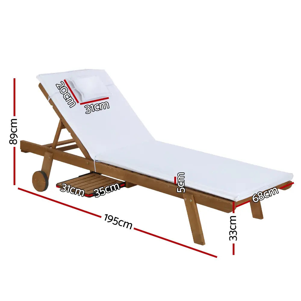 Gardeon 2x Sun Lounge Wooden Lounger Outdoor Furniture Day Bed Wheel Patio White - Furniture > Outdoor