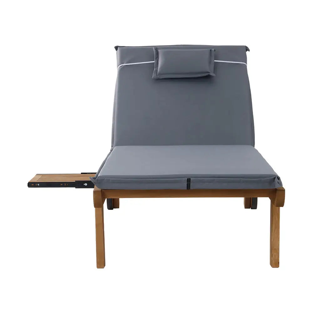 Gardeon 2x Sun Lounge Wooden Lounger Outdoor Furniture Day Bed Wheel Patio Grey - Furniture > Outdoor