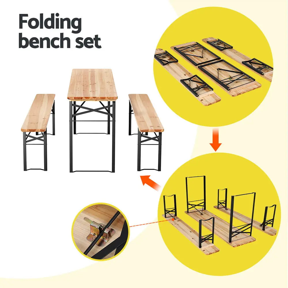 Gardeon 3 PCS Outdoor Furniture Dining Set Lounge Setting Patio Wooden Bench - Furniture > Outdoor