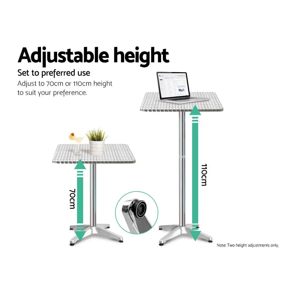 Gardeon 3-Piece Outdoor Bar Set Bistro Table Stools Adjustable Square Cafe - Furniture > Outdoor