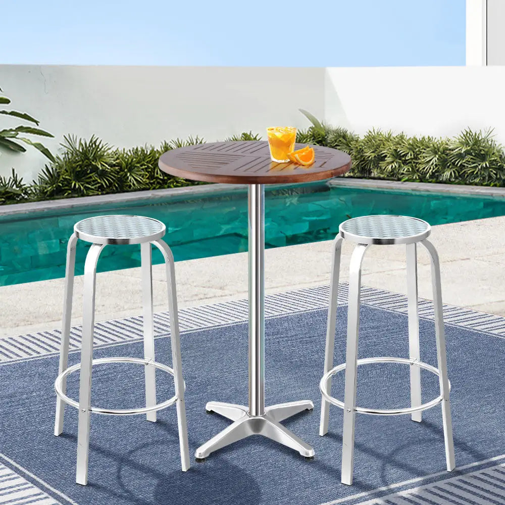 Gardeon 3-Piece Outdoor Bar Set Bistro Table Stools Adjustable Square Cafe - Furniture > Outdoor