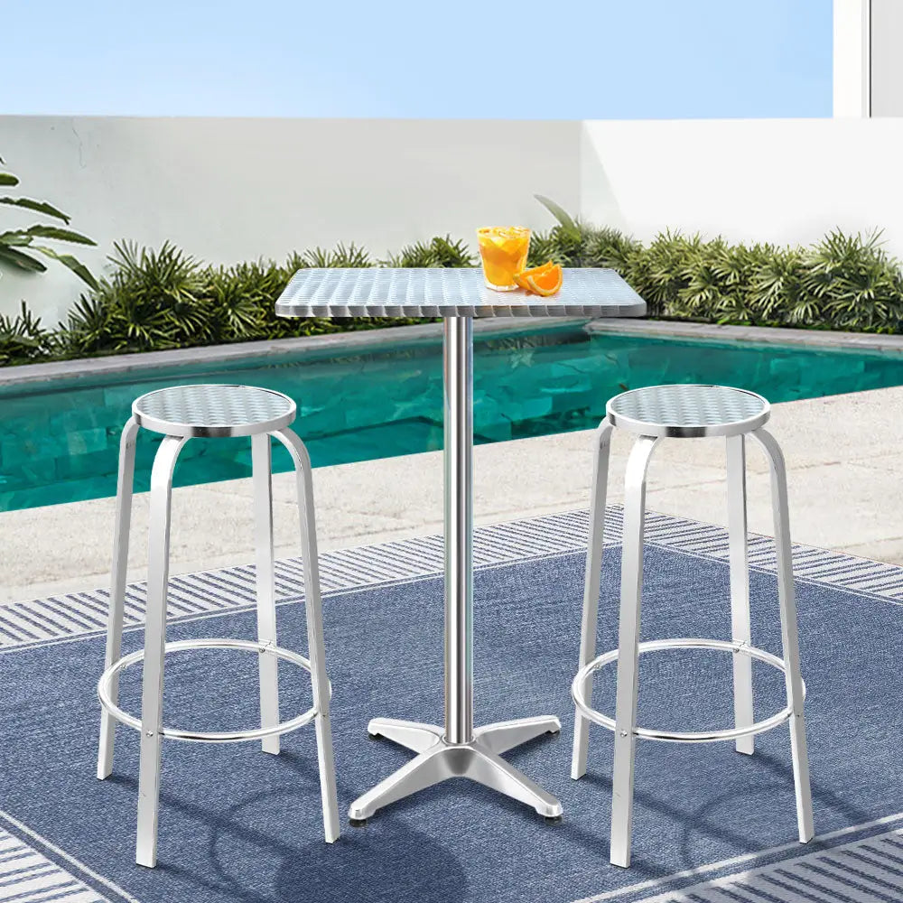 Gardeon 3-Piece Outdoor Bar Set Bistro Table Stools Adjustable Square Cafe - Furniture > Outdoor