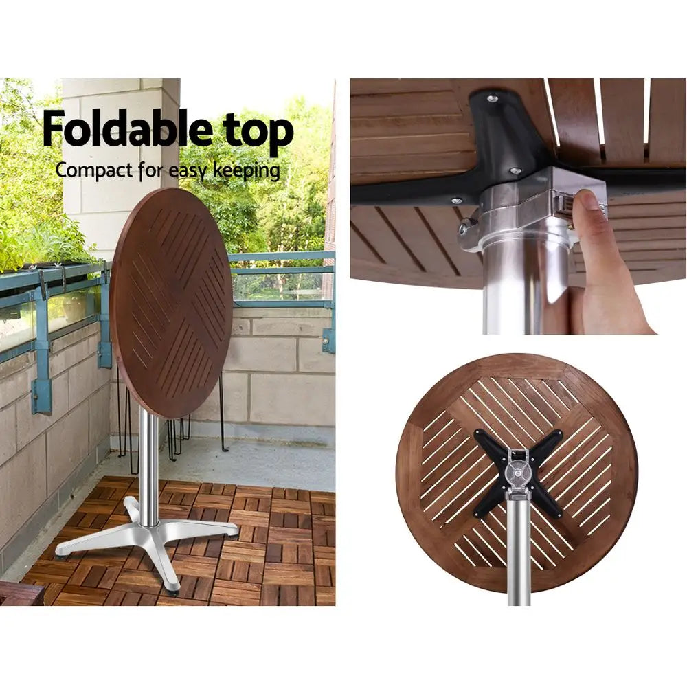 Gardeon 3-Piece Outdoor Bar Set Bistro Table Stools Adjustable Wooden Cafe - Furniture > Outdoor