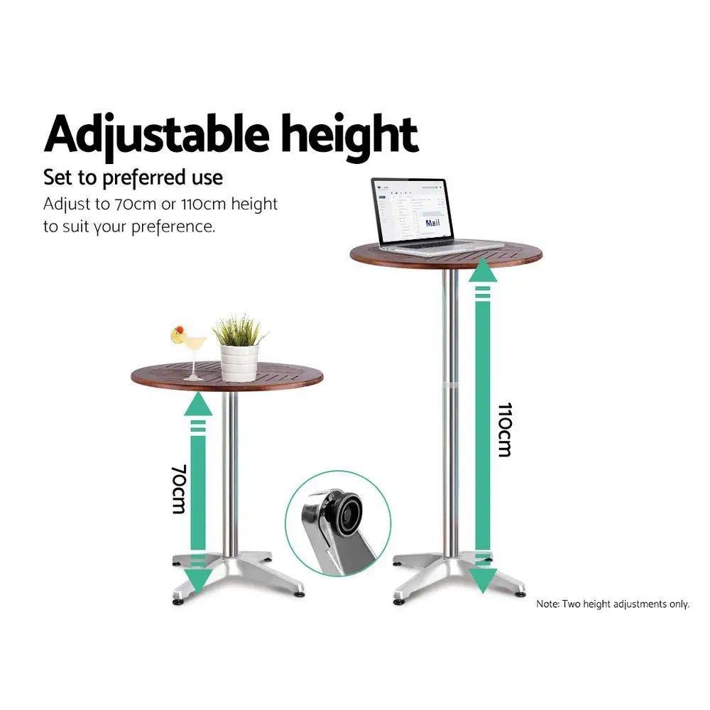 Gardeon 3-Piece Outdoor Bar Set Bistro Table Stools Adjustable Wooden Cafe - Furniture > Outdoor