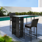 Gardeon 3-Piece Outdoor Bar Set Patio Dining Chairs Wicker Table Stools - Furniture > Outdoor