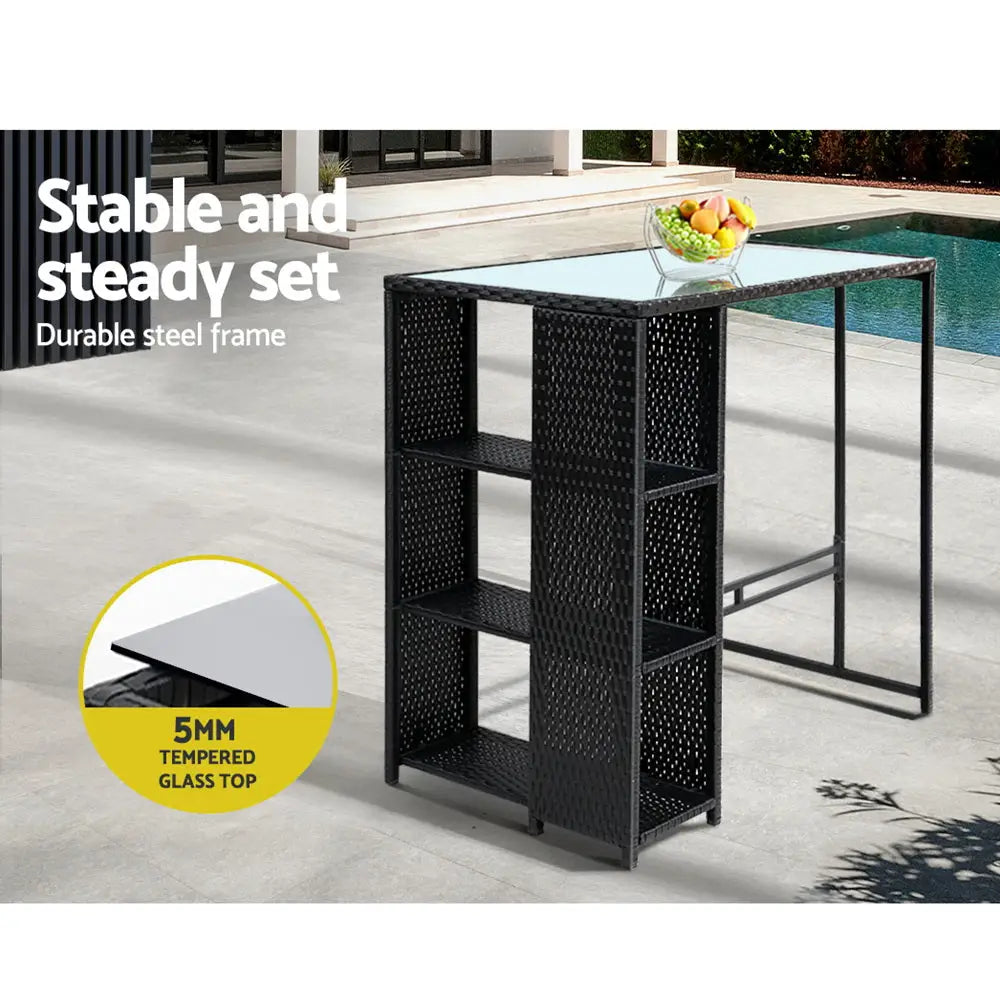 Gardeon 3-Piece Outdoor Bar Set Patio Dining Chairs Wicker Table Stools - Furniture > Outdoor
