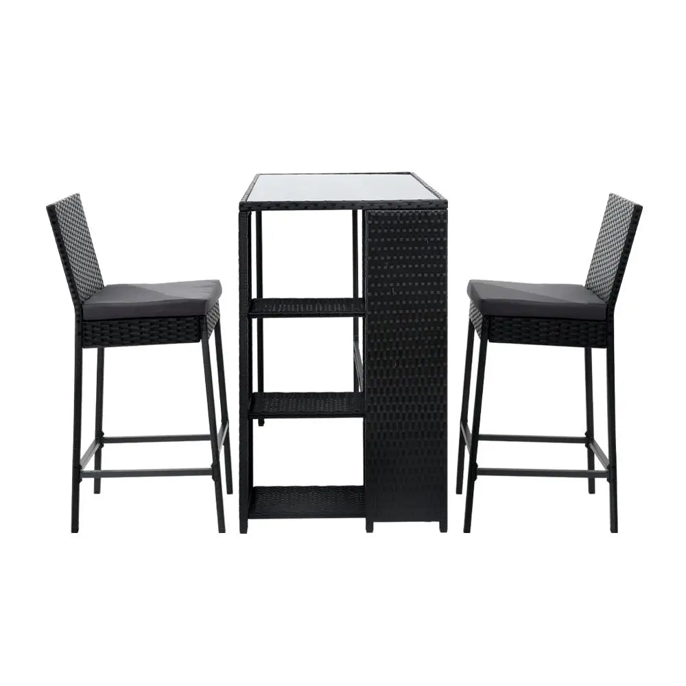 Gardeon 3-Piece Outdoor Bar Set Patio Dining Chairs Wicker Table Stools - Furniture > Outdoor
