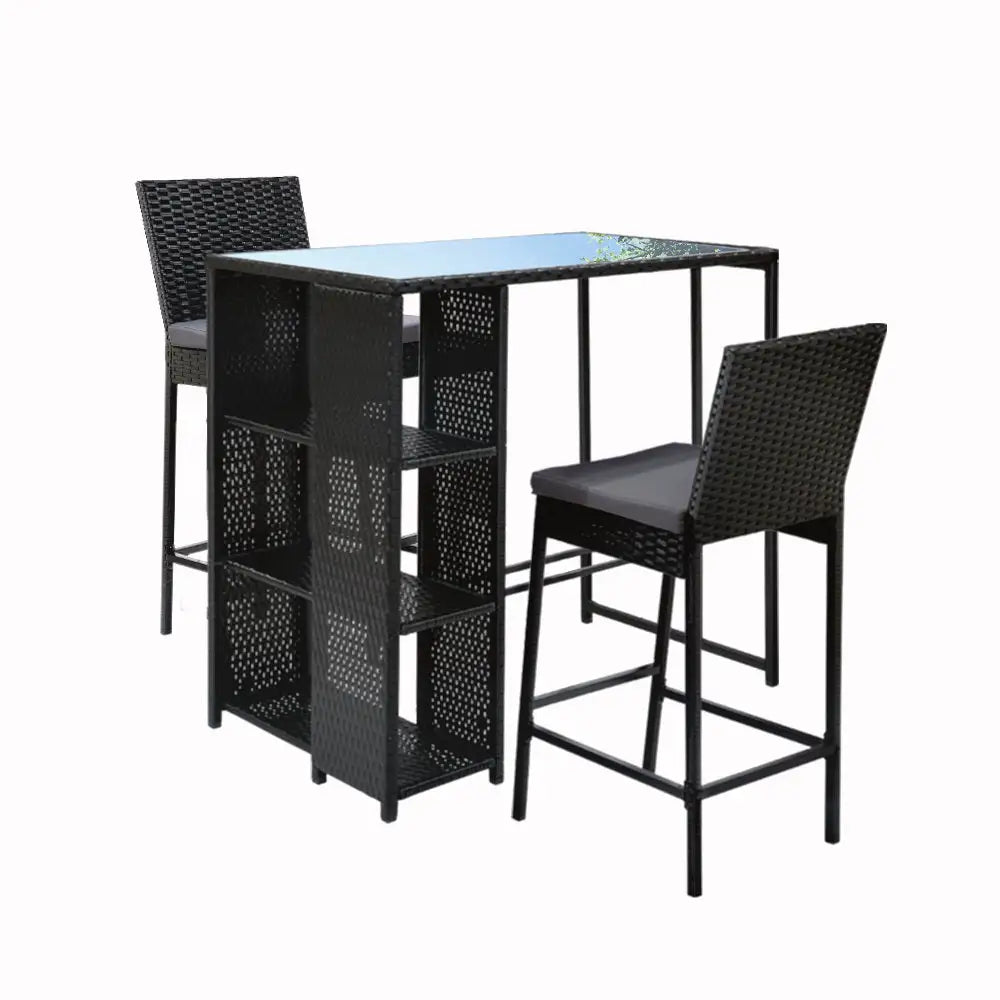 Gardeon 3-Piece Outdoor Bar Set Patio Dining Chairs Wicker Table Stools - Furniture > Outdoor