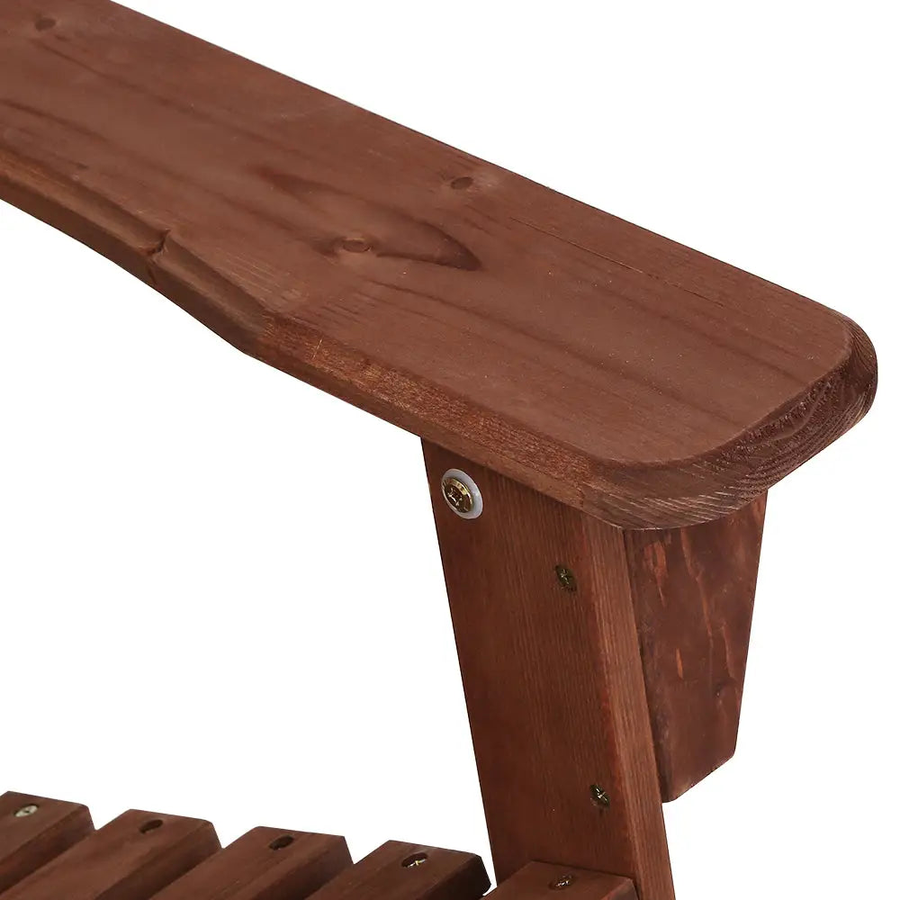 Gardeon 3PC Adirondack Outdoor Table and Chairs Wooden Beach Chair Brown - Furniture > Outdoor > Outdoor Sofas & Lounge