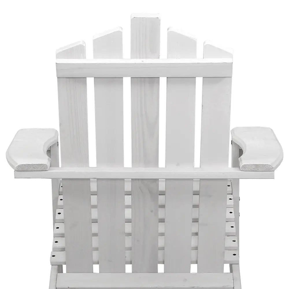 Gardeon 3PC Adirondack Outdoor Table and Chairs Wooden Beach Chair White - Furniture > Outdoor > Outdoor Sofas & Lounge