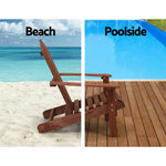 Gardeon 3PC Adirondack Outdoor Table and Chairs Wooden Beach Chair Brown - Furniture > Outdoor > Outdoor Sofas & Lounge