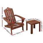 Gardeon 3PC Adirondack Outdoor Table and Chairs Wooden Beach Chair Brown - Furniture > Outdoor > Outdoor Sofas & Lounge