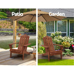 Gardeon 3PC Adirondack Outdoor Table and Chairs Wooden Beach Chair Brown - Furniture > Outdoor > Outdoor Sofas & Lounge