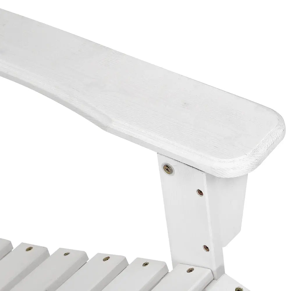 Gardeon 3PC Adirondack Outdoor Table and Chairs Wooden Beach Chair White - Furniture > Outdoor > Outdoor Sofas & Lounge