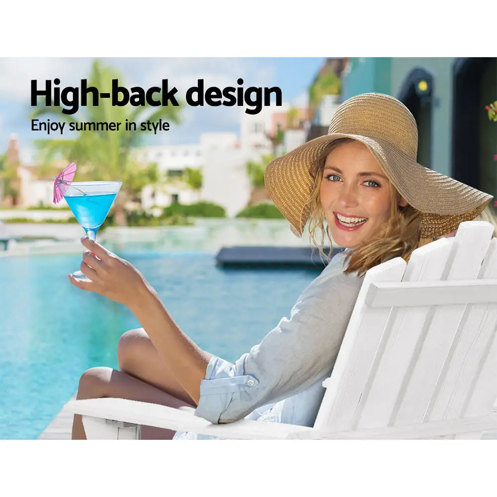 Gardeon 3PC Adirondack Outdoor Table and Chairs Wooden Beach Chair White - Furniture > Outdoor > Outdoor Sofas & Lounge