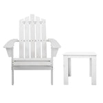 Gardeon 3PC Adirondack Outdoor Table and Chairs Wooden Beach Chair White - Furniture > Outdoor > Outdoor Sofas & Lounge