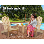Gardeon 3PC Adirondack Outdoor Table and Chairs Wooden Beach Chair Natural - Furniture > Outdoor > Outdoor Chairs