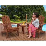 Gardeon 3PC Adirondack Outdoor Table and Chairs Wooden Beach Chair Brown - Furniture > Outdoor > Outdoor Sofas & Lounge