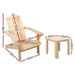 Gardeon 3PC Adirondack Outdoor Table and Chairs Wooden Beach Chair Natural - Furniture > Outdoor > Outdoor Chairs