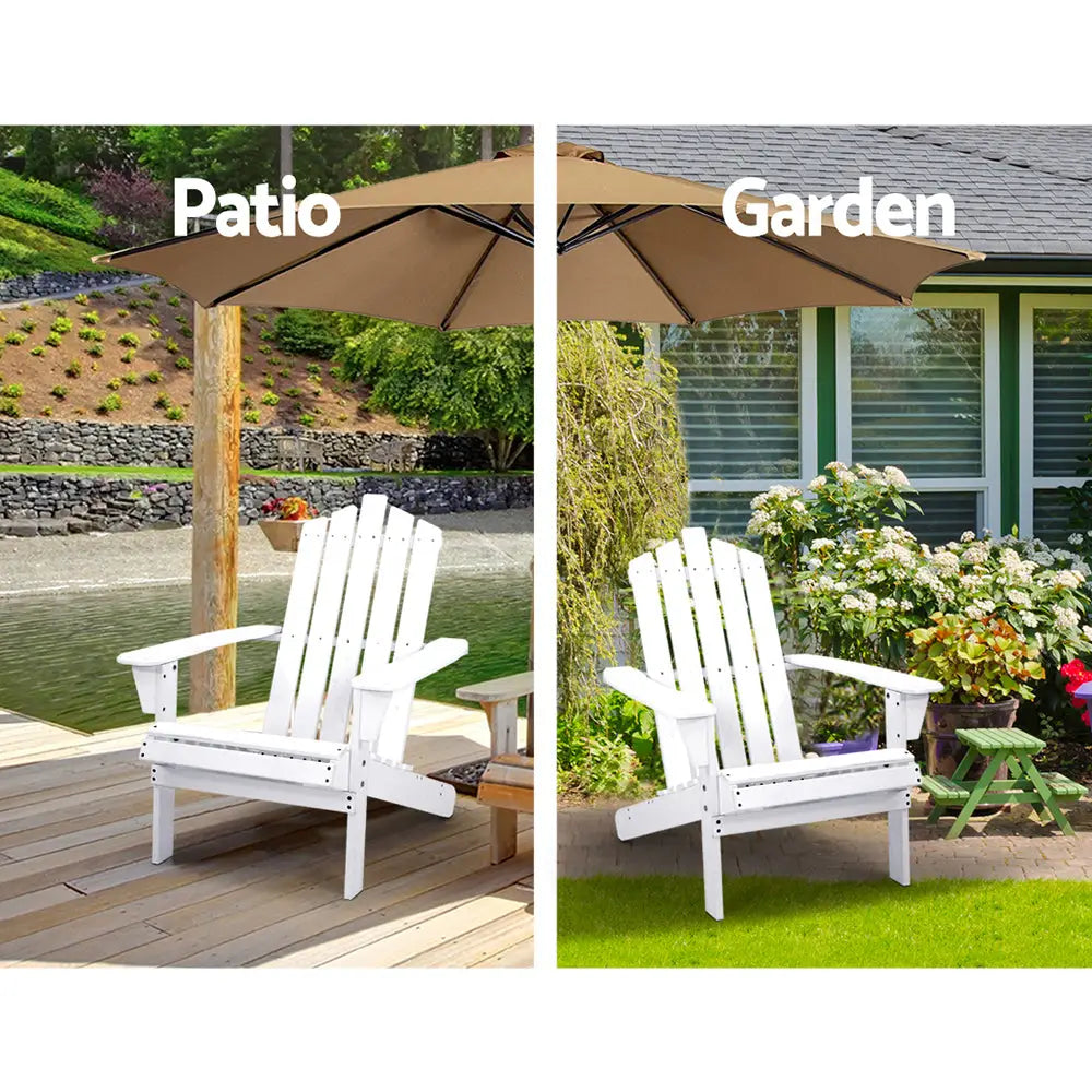 Gardeon 3PC Adirondack Outdoor Table and Chairs Wooden Beach Chair White - Furniture > Outdoor > Outdoor Sofas & Lounge