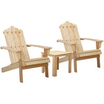 Gardeon 3PC Adirondack Outdoor Table and Chairs Wooden Beach Chair Natural - Furniture > Outdoor > Outdoor Chairs