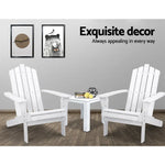 Gardeon 3PC Adirondack Outdoor Table and Chairs Wooden Beach Chair White - Furniture > Outdoor > Outdoor Sofas & Lounge