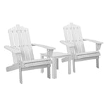 Gardeon 3PC Adirondack Outdoor Table and Chairs Wooden Beach Chair White - Furniture > Outdoor > Outdoor Sofas & Lounge
