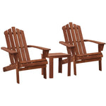 Gardeon 3PC Adirondack Outdoor Table and Chairs Wooden Beach Chair Brown - Furniture > Outdoor > Outdoor Sofas & Lounge