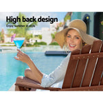 Gardeon 3PC Adirondack Outdoor Table and Chairs Wooden Beach Chair Brown - Furniture > Outdoor > Outdoor Sofas & Lounge