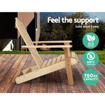 Gardeon 3PC Adirondack Outdoor Table and Chairs Wooden Beach Chair Natural - Furniture > Outdoor > Outdoor Chairs