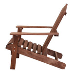 Gardeon 3PC Adirondack Outdoor Table and Chairs Wooden Beach Chair Brown - Furniture > Outdoor > Outdoor Sofas & Lounge