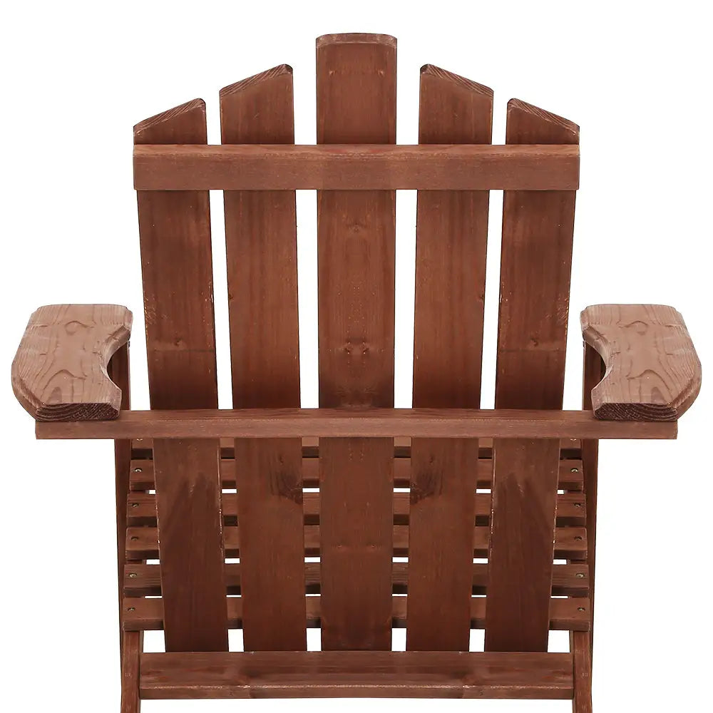 Gardeon 3PC Adirondack Outdoor Table and Chairs Wooden Beach Chair Brown - Furniture > Outdoor > Outdoor Sofas & Lounge