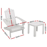 Gardeon 3PC Adirondack Outdoor Table and Chairs Wooden Beach Chair White - Furniture > Outdoor > Outdoor Sofas & Lounge