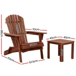 Gardeon 3PC Adirondack Outdoor Table and Chairs Wooden Foldable Beach Chair Brown - Furniture > Outdoor > Outdoor Sofas