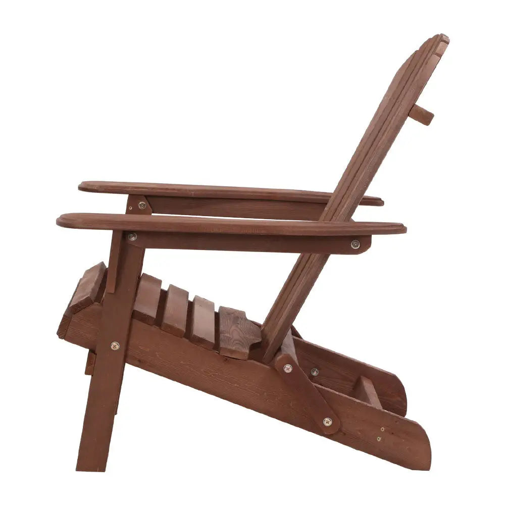 Gardeon 3PC Adirondack Outdoor Table and Chairs Wooden Foldable Beach Chair Brown - Furniture > Outdoor > Outdoor Sofas