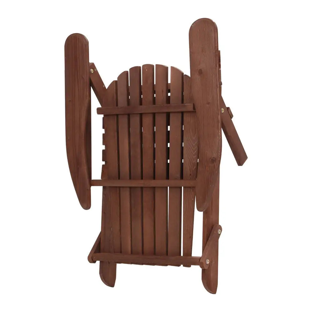 Gardeon 3PC Adirondack Outdoor Table and Chairs Wooden Foldable Beach Chair Brown - Furniture > Outdoor > Outdoor Sofas