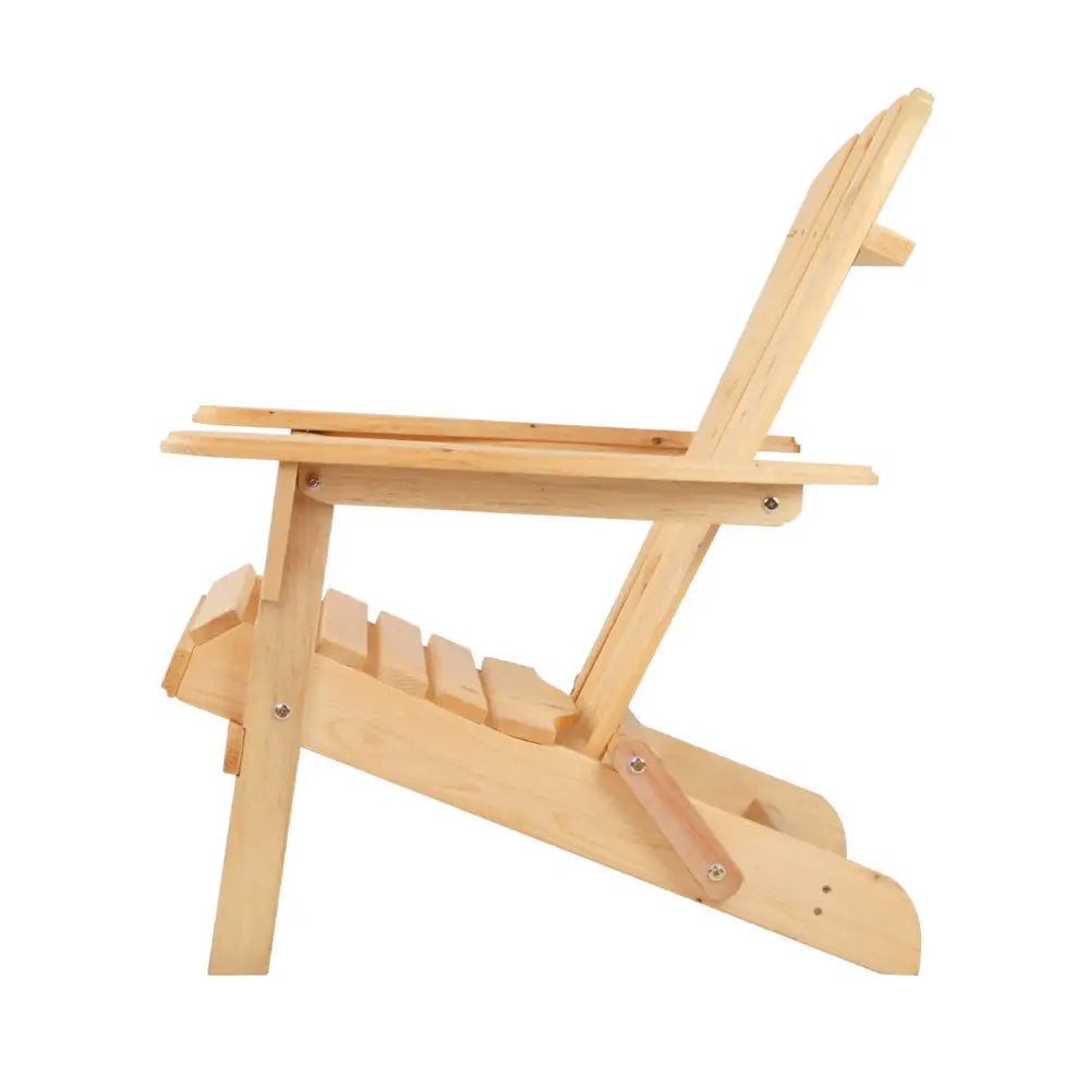 Gardeon 3PC Adirondack Outdoor Table and Chairs Wooden Foldable Beach Chair Natural - Furniture > Outdoor > Outdoor