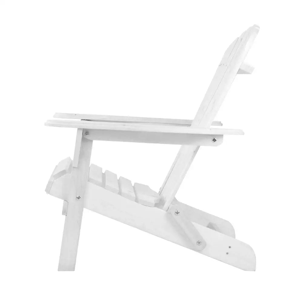 Gardeon 3PC Adirondack Outdoor Table and Chairs Wooden Foldable Beach Chair White - Furniture > Outdoor > Outdoor Sofas