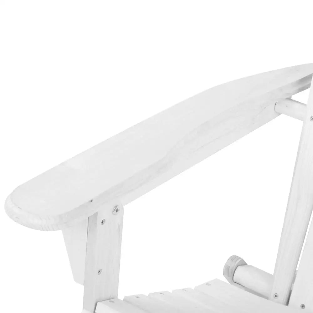 Gardeon 3PC Adirondack Outdoor Table and Chairs Wooden Foldable Beach Chair White - Furniture > Outdoor > Outdoor Sofas
