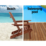 Gardeon 3PC Adirondack Outdoor Table and Chairs Wooden Foldable Beach Chair Brown - Furniture > Outdoor > Outdoor Sofas