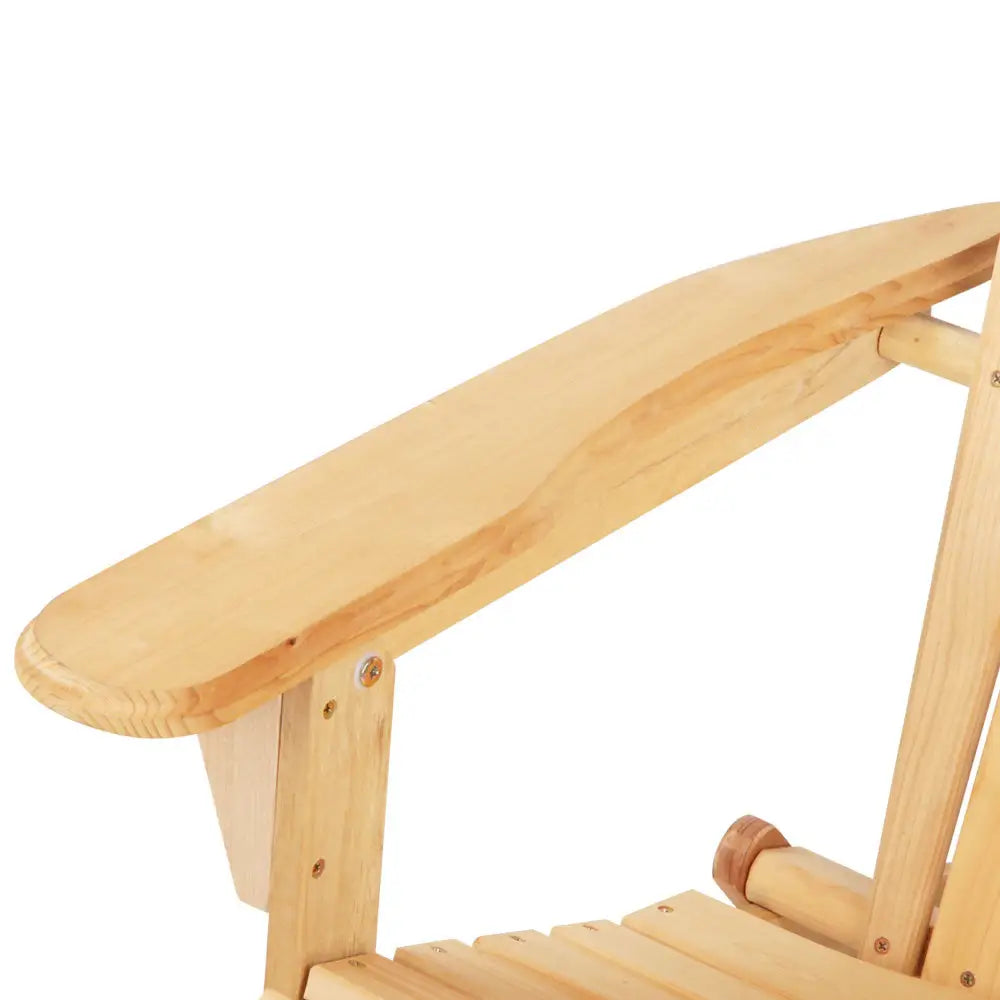 Gardeon 3PC Adirondack Outdoor Table and Chairs Wooden Foldable Beach Chair Natural - Furniture > Outdoor > Outdoor